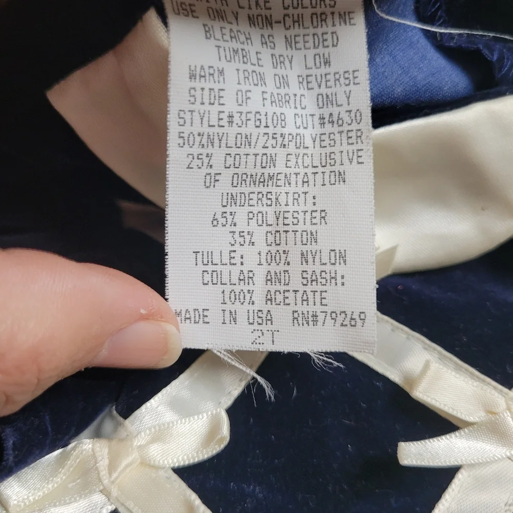 Vintage Jenny Annie Dots Navy Velvet Baby Dress with White Accents